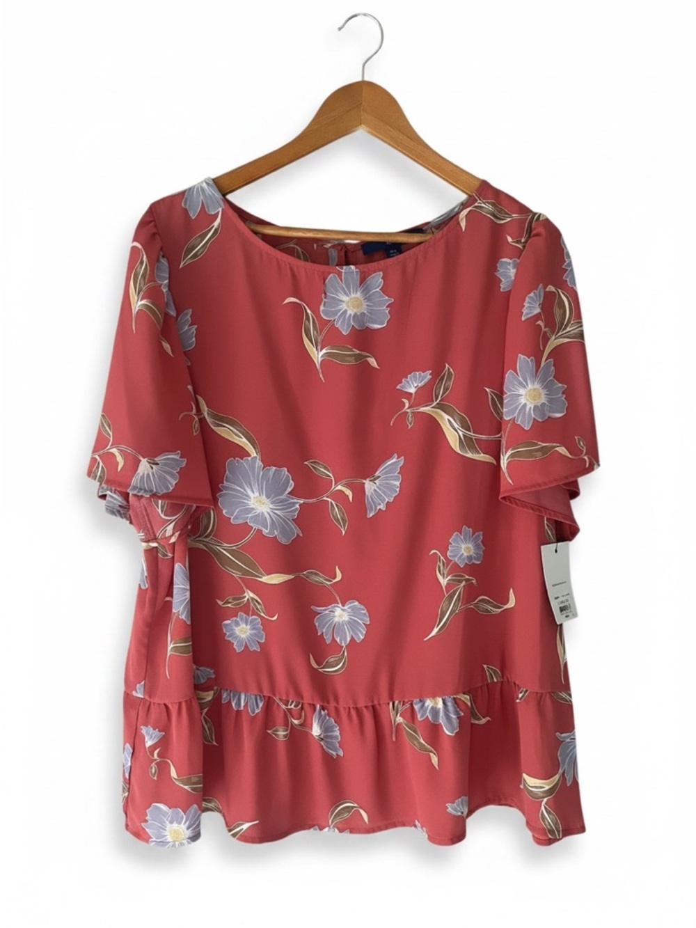 *NWT* Apt. 9 Coral Floral Short-Sleeve Ruffle Peplum Top - Size XXL